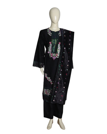 MihailA Noor | Midnight Bloom – 3-Piece Embroidered & Sequined Black Suit
